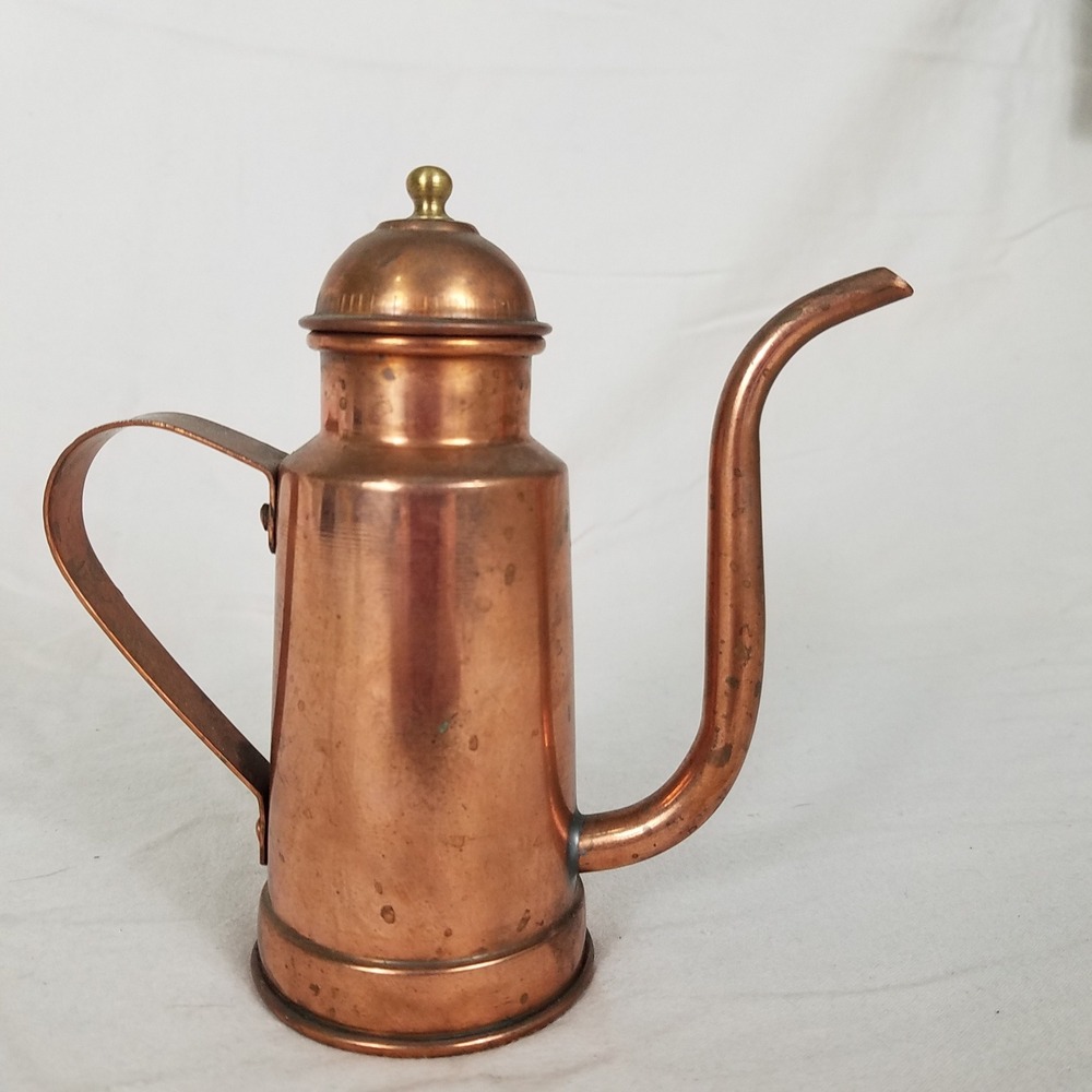 Vintage Copper Water/Oil Can Pitcher Copper Good Gooseneck Spout Patina cruet - Picture 3 of 10